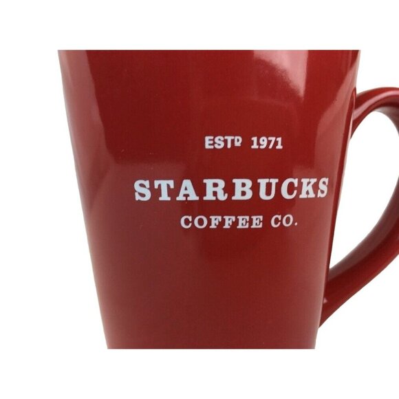 Starbucks Red Coffee Mug Tea Cup ESTB 1971 White Inside Trim 2009 u - Picture 3 of 8